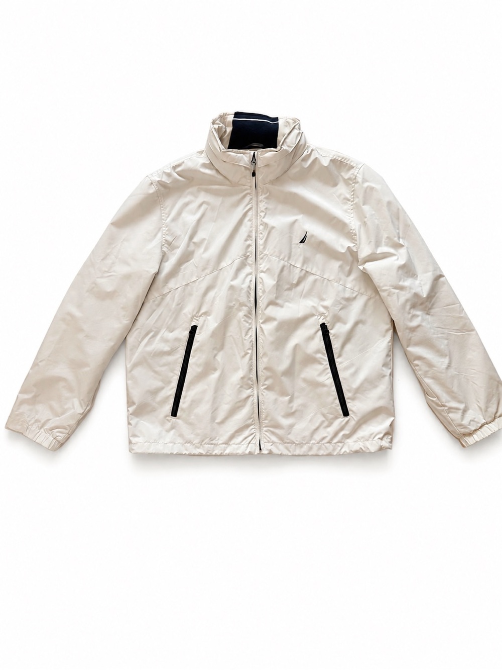 Nautica Cream Lightweight Windbreaker Jacket with Black Trim